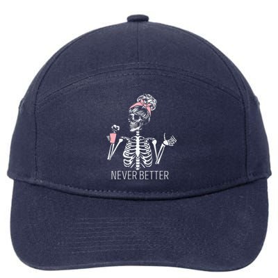 Never Better Skeleton Drinking Coffee Halloween Costume 7-Panel Snapback Hat