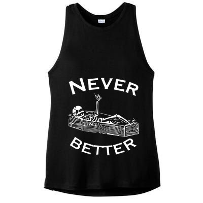 Never Better Skeleton Lazy Halloween Ladies PosiCharge Tri-Blend Wicking Tank
