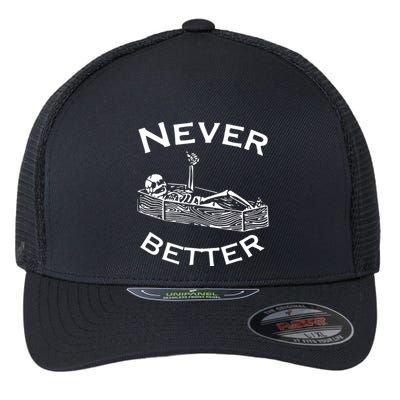 Never Better Skeleton Lazy Halloween Flexfit Unipanel Trucker Cap