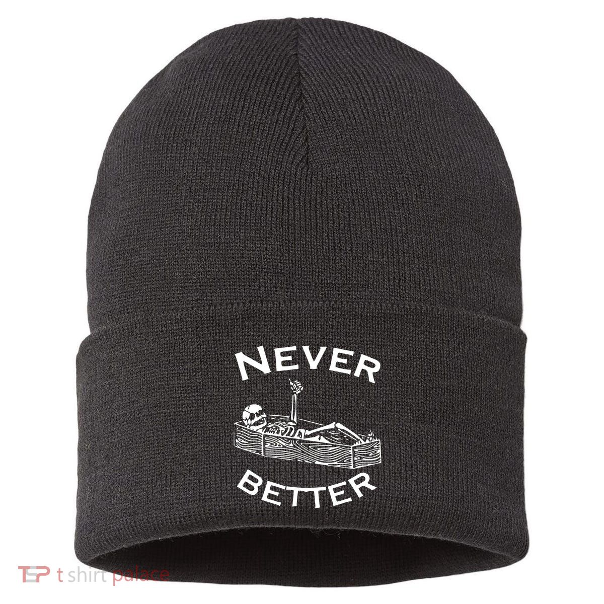 Never Better Skeleton Lazy Halloween Sustainable Knit Beanie