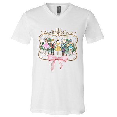 Nutcracker Ballet Sugar Plum Fairy Retro Christmas V-Neck T-Shirt