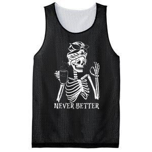 Never Better Skeleton Drinking Coffee Peace Halloween Mesh Reversible Basketball Jersey Tank