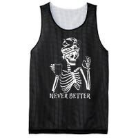 Never Better Skeleton Drinking Coffee Peace Halloween Mesh Reversible Basketball Jersey Tank