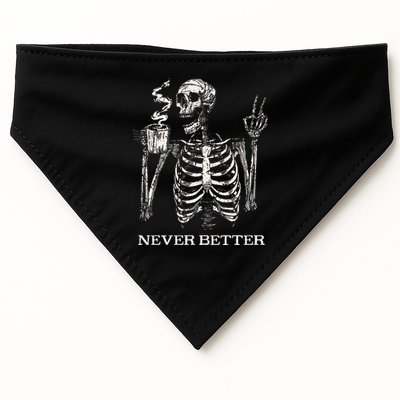 Never Better Skeleton Drinking Coffee Gothic Halloween USA-Made Doggie Bandana