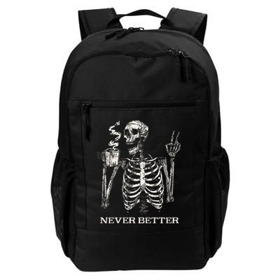 Never Better Skeleton Drinking Coffee Gothic Halloween Backpack