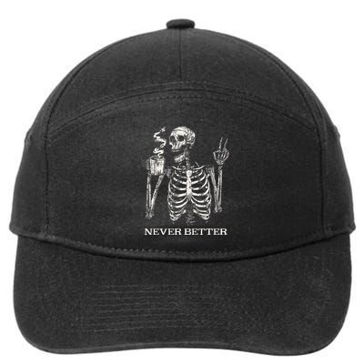 Never Better Skeleton Drinking Coffee Gothic Halloween 7-Panel Snapback Hat