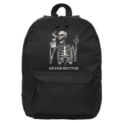 Never Better Skeleton Drinking Coffee Gothic Halloween 16 in Basic Backpack