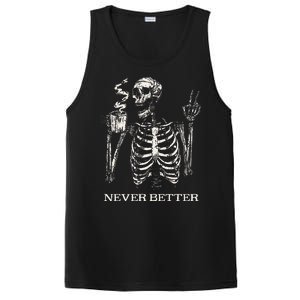 Never Better Skeleton Drinking Coffee Gothic Halloween PosiCharge Competitor Tank