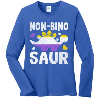 Non Bino Saur Dinosaur Aagender Non Binary Gift Ladies Long Sleeve Shirt