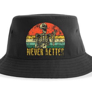 Never Better Skeleton Drinking Coffee Halloween Sustainable Bucket Hat