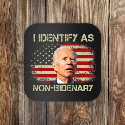 Non Bidenary Shirt I Identify As Non Bidenary Anti Biden American US Flag Coaster