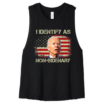 Non Bidenary Shirt I Identify As Non Bidenary Anti Biden American US Flag Women's Racerback Cropped Tank