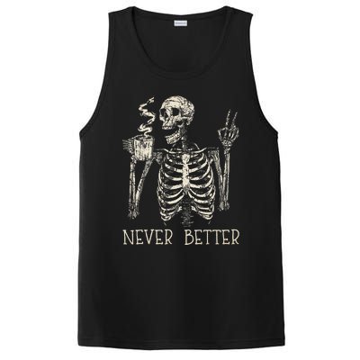 Never Better Skeleton Drinking Coffee Halloween Party PosiCharge Competitor Tank