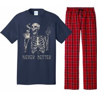 Never Better Skeleton Drinking Coffee Halloween Party Pajama Set