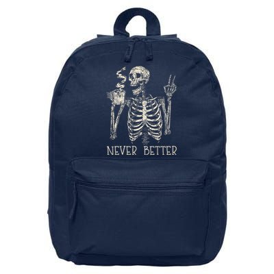 Never Better Skeleton Drinking Coffee Halloween Party 16 in Basic Backpack