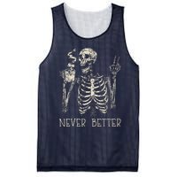 Never Better Skeleton Drinking Coffee Halloween Party Mesh Reversible Basketball Jersey Tank