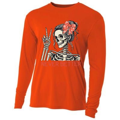 Never Better Skeleton Halloween Skull Mom Cooling Performance Long Sleeve Crew