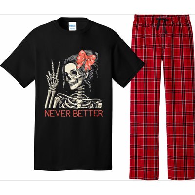 Never Better Skeleton Halloween Skull Mom Pajama Set