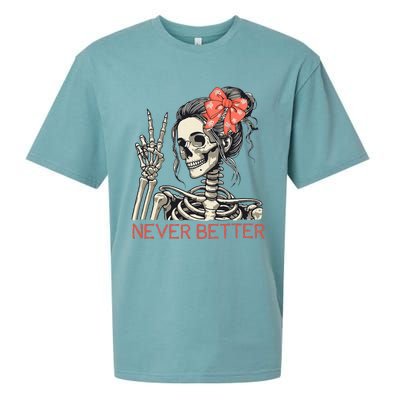 Never Better Skeleton Halloween Skull Mom Sueded Cloud Jersey T-Shirt