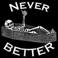 Never Better Skull Skeleton Is In The Coffin Halloween Magnet