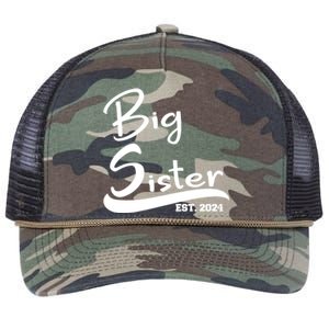 New Big Sister Est 2024 Family Gift Retro Rope Trucker Hat Cap