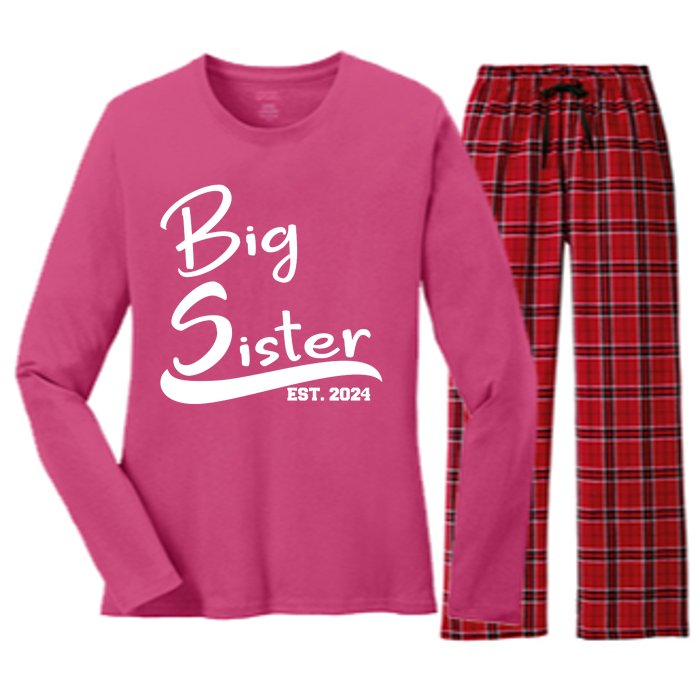 New Big Sister Est 2024 Family Gift Women's Long Sleeve Flannel Pajama Set 