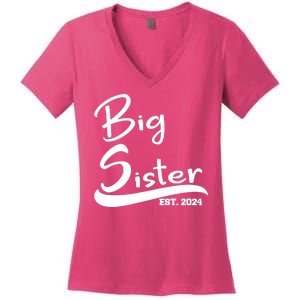 New Big Sister Est 2024 Family Gift Women's V-Neck T-Shirt