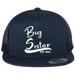 New Big Sister Est 2024 Family Gift Flat Bill Trucker Hat