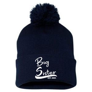 New Big Sister Est 2024 Family Gift Pom Pom 12in Knit Beanie