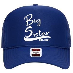 New Big Sister Est 2024 Family Gift High Crown Mesh Back Trucker Hat