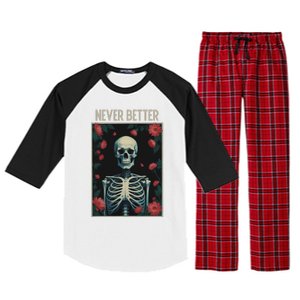 Never Better Skeleton Floral Funny Halloween Raglan Sleeve Pajama Set