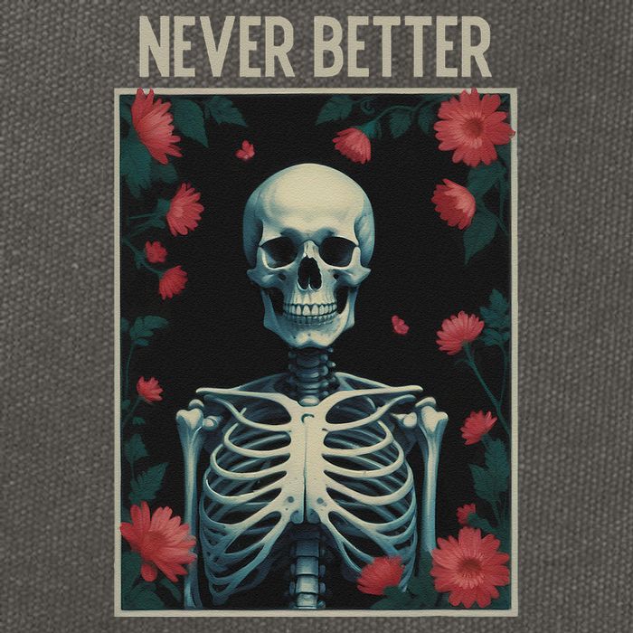 Never Better Skeleton Floral Funny Halloween Cotton Canvas Backpack