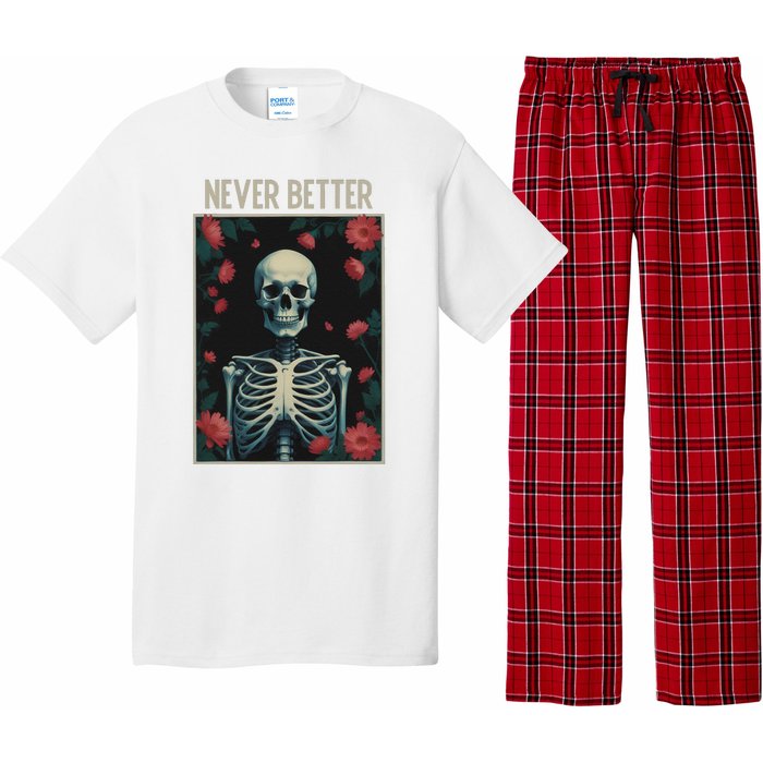 Never Better Skeleton Floral Funny Halloween Pajama Set