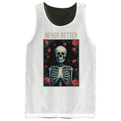 Never Better Skeleton Floral Funny Halloween Mesh Reversible Basketball Jersey Tank