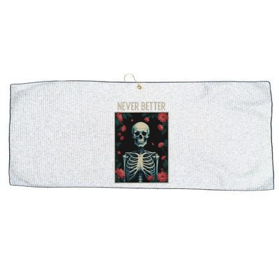 Never Better Skeleton Floral Funny Halloween Large Microfiber Waffle Golf Towel