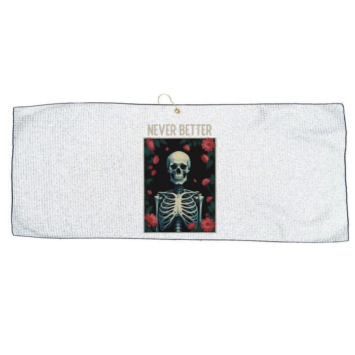 Never Better Skeleton Floral Funny Halloween Large Microfiber Waffle Golf Towel