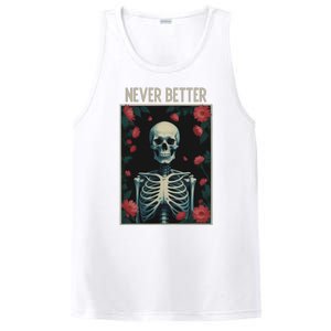 Never Better Skeleton Floral Funny Halloween PosiCharge Competitor Tank