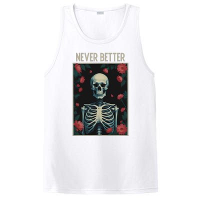 Never Better Skeleton Floral Funny Halloween PosiCharge Competitor Tank