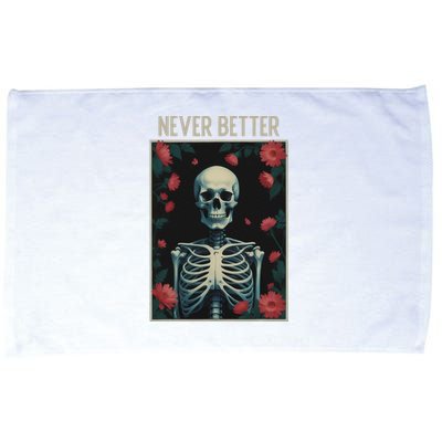 Never Better Skeleton Floral Funny Halloween Microfiber Hand Towel