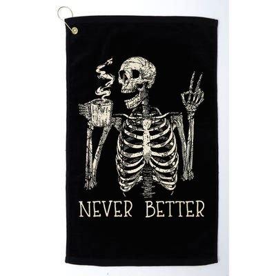 Never Better Skeleton Drinking Coffee Halloween Party Golf Towel
