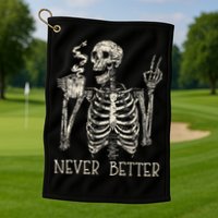 Never Better Skeleton Drinking Coffee Halloween Party Golf Towel