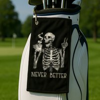 Never Better Skeleton Drinking Coffee Halloween Party Golf Towel