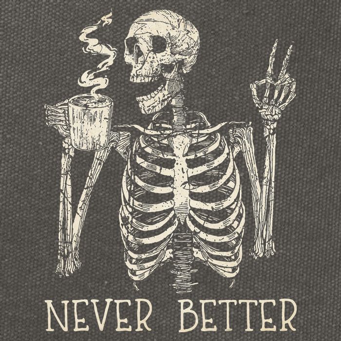Never Better Skeleton Drinking Coffee Halloween Party Cotton Canvas Backpack
