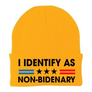 Non Bidenary Shirt I Identify As Non Bidenary Anti Biden American US Flag Knit Cap Winter Beanie