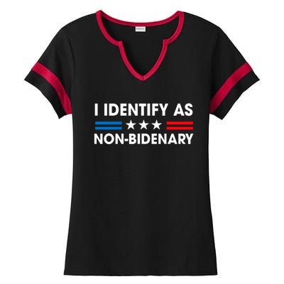 Non Bidenary Shirt I Identify As Non Bidenary Anti Biden American US Flag Ladies Halftime Notch Neck Tee