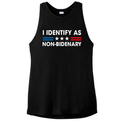 Non Bidenary Shirt I Identify As Non Bidenary Anti Biden American US Flag Ladies PosiCharge Tri-Blend Wicking Tank