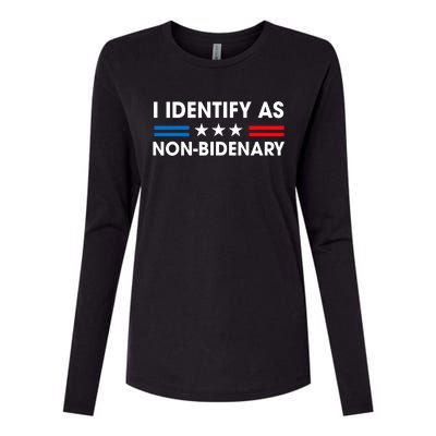 Non Bidenary Shirt I Identify As Non Bidenary Anti Biden American US Flag Womens Cotton Relaxed Long Sleeve T-Shirt