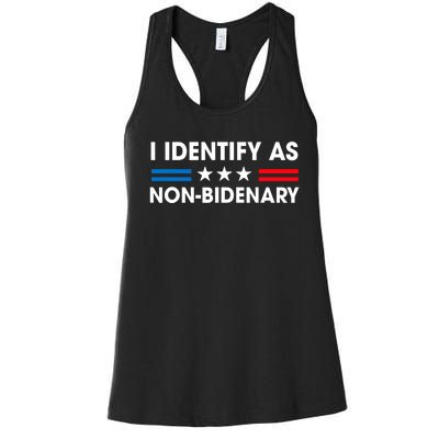 Non Bidenary Shirt I Identify As Non Bidenary Anti Biden American US Flag Women's Racerback Tank