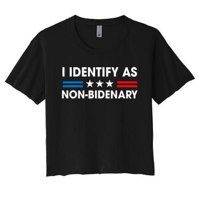 Non Bidenary Shirt I Identify As Non Bidenary Anti Biden American US Flag Women's Crop Top Tee