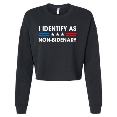 Non Bidenary Shirt I Identify As Non Bidenary Anti Biden American US Flag Cropped Pullover Crew